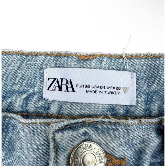 Zara Jeans Straight Leg High Rise Distressed Light Wash Grunge Y2K Women 4 - Picture 4 of 5